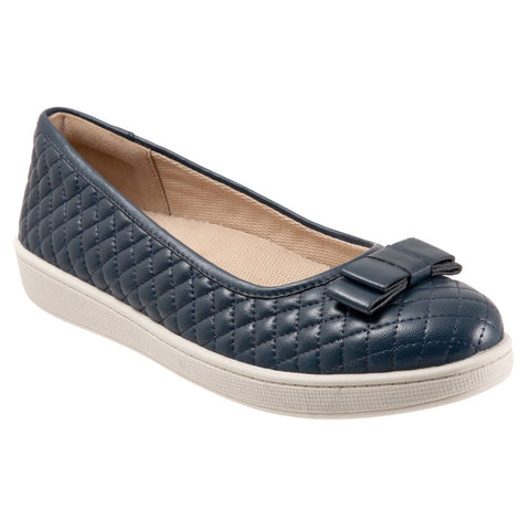 Trotters Anna T2256-400 Womens Blue Wide Leather Slip On Loafer Flats Shoes