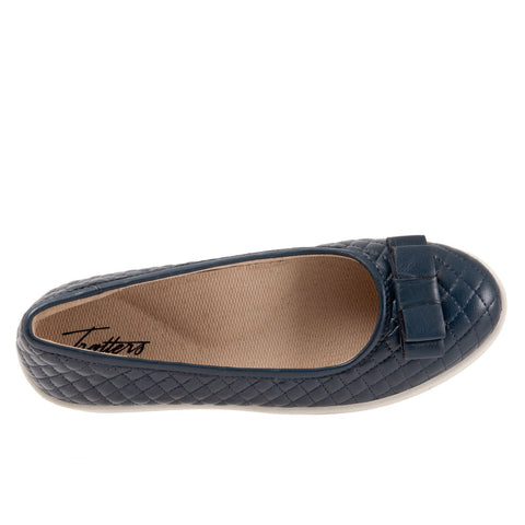 Trotters Anna T2256-400 Womens Blue Wide Leather Slip On Loafer Flats Shoes