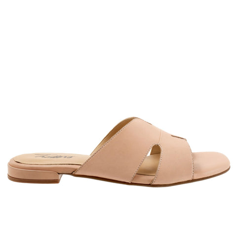 Trotters Nell T2316-130 Womens Beige Leather Slip On Slides Sandals Shoes