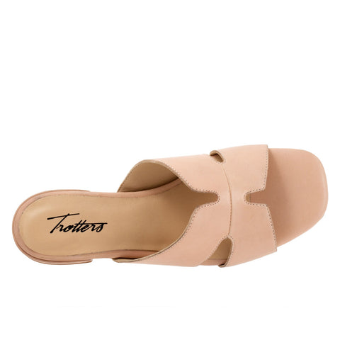 Trotters Nell T2316-130 Womens Beige Leather Slip On Slides Sandals Shoes