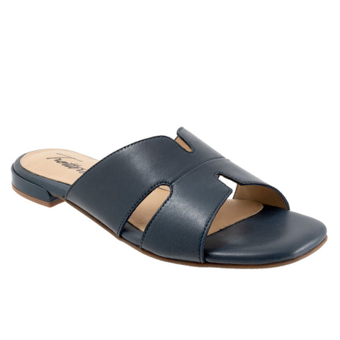 Trotters Nell T2316-400 Womens Blue Leather Slip On Slides Sandals Shoes