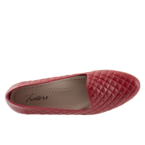 Trotters Liz T5158-632 Womens Red Leather Slip On Loafer Flats Shoes