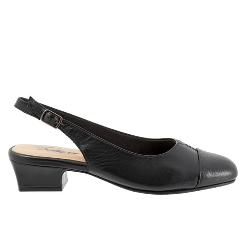 Trotters Dea T7001-057 Womens Black Leather Slingback Heels Shoes