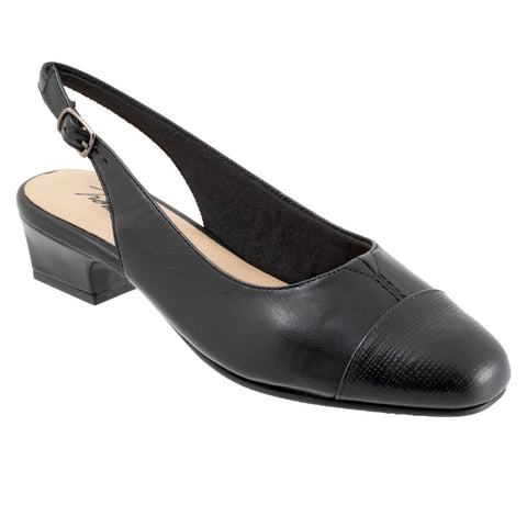 Trotters Dea T7001-057 Womens Black Leather Slingback Heels Shoes
