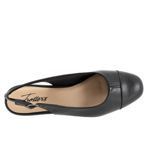 Trotters Dea T7001-057 Womens Black Leather Slingback Heels Shoes