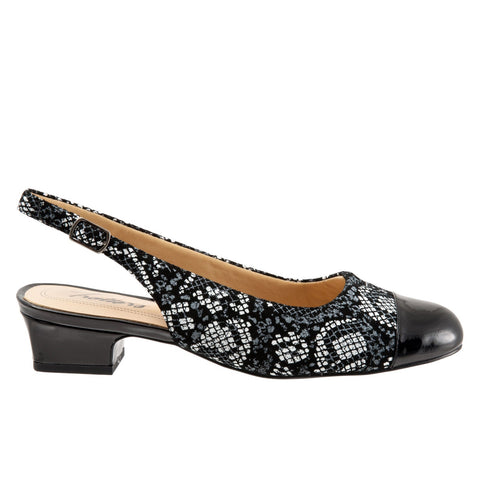 Trotters Dea T7001-092 Womens Black Wide Leather Slingback Heels Shoes