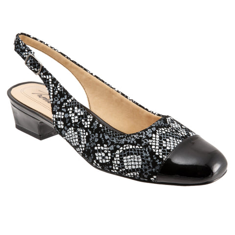 Trotters Dea T7001-092 Womens Black Wide Leather Slingback Heels Shoes