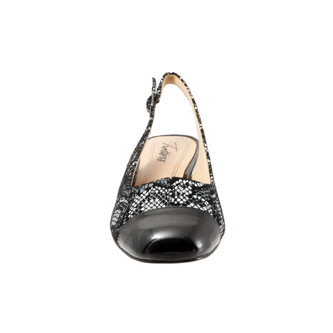 Trotters Dea T7001-092 Womens Black Wide Leather Slingback Heels Shoes