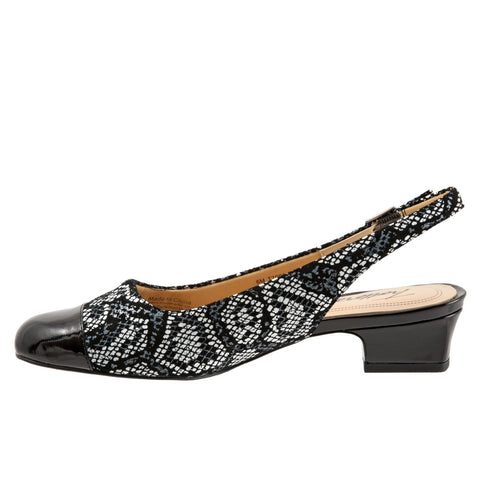 Trotters Dea T7001-092 Womens Black Wide Leather Slingback Heels Shoes