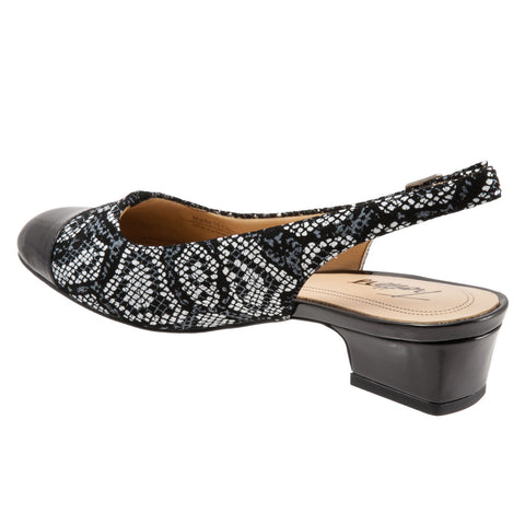 Trotters Dea T7001-092 Womens Black Wide Leather Slingback Heels Shoes