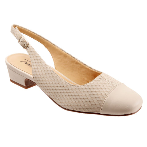 Trotters Dea T7001-128 Womens Beige Wide Leather Slingback Heels Shoes