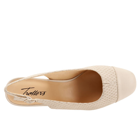 Trotters Dea T7001-128 Womens Beige Wide Leather Slingback Heels Shoes