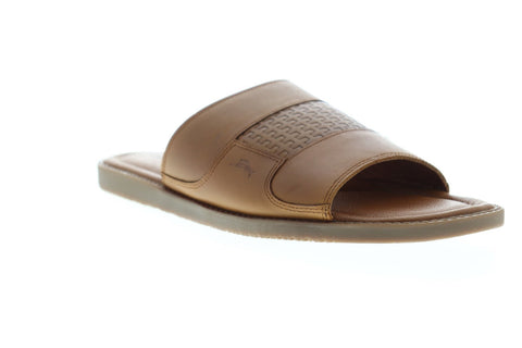 Tommy Bahama Gennadi Palms Mens Brown Leather Slides Slip On Sandals Shoes