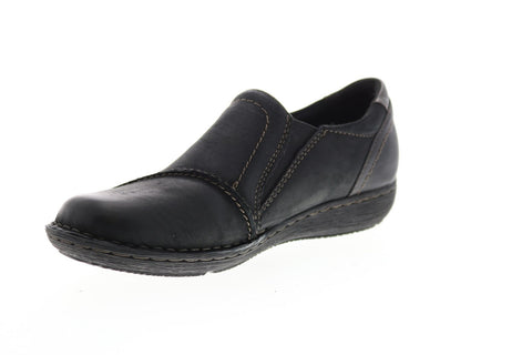 Earth Origins Tamara Teri Womens Black Leather Slip On Loafer Flats Shoes