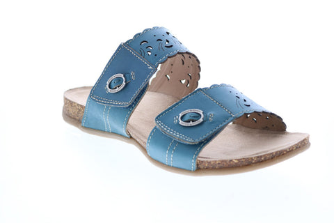 Earth Origins Tessa Womens Blue Wide Leather Strap Sandals Shoes