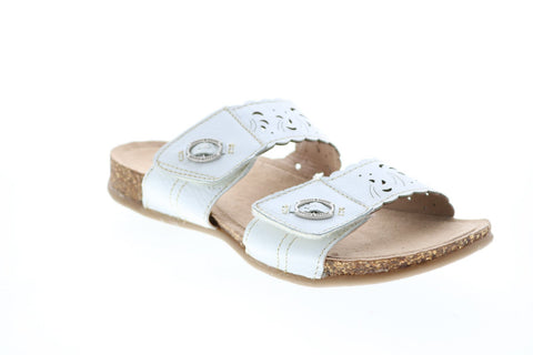 Earth Origins Tessa Womens White Leather Strap Sandals Shoes
