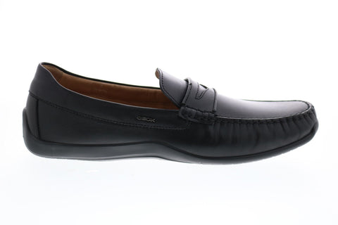 Geox U Xense Mox A Mens Black Leather Loafers & Slip Ons Penny Shoes