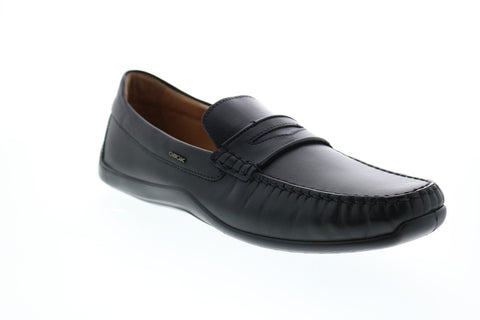 Geox U Xense Mox A Mens Black Leather Loafers & Slip Ons Penny Shoes