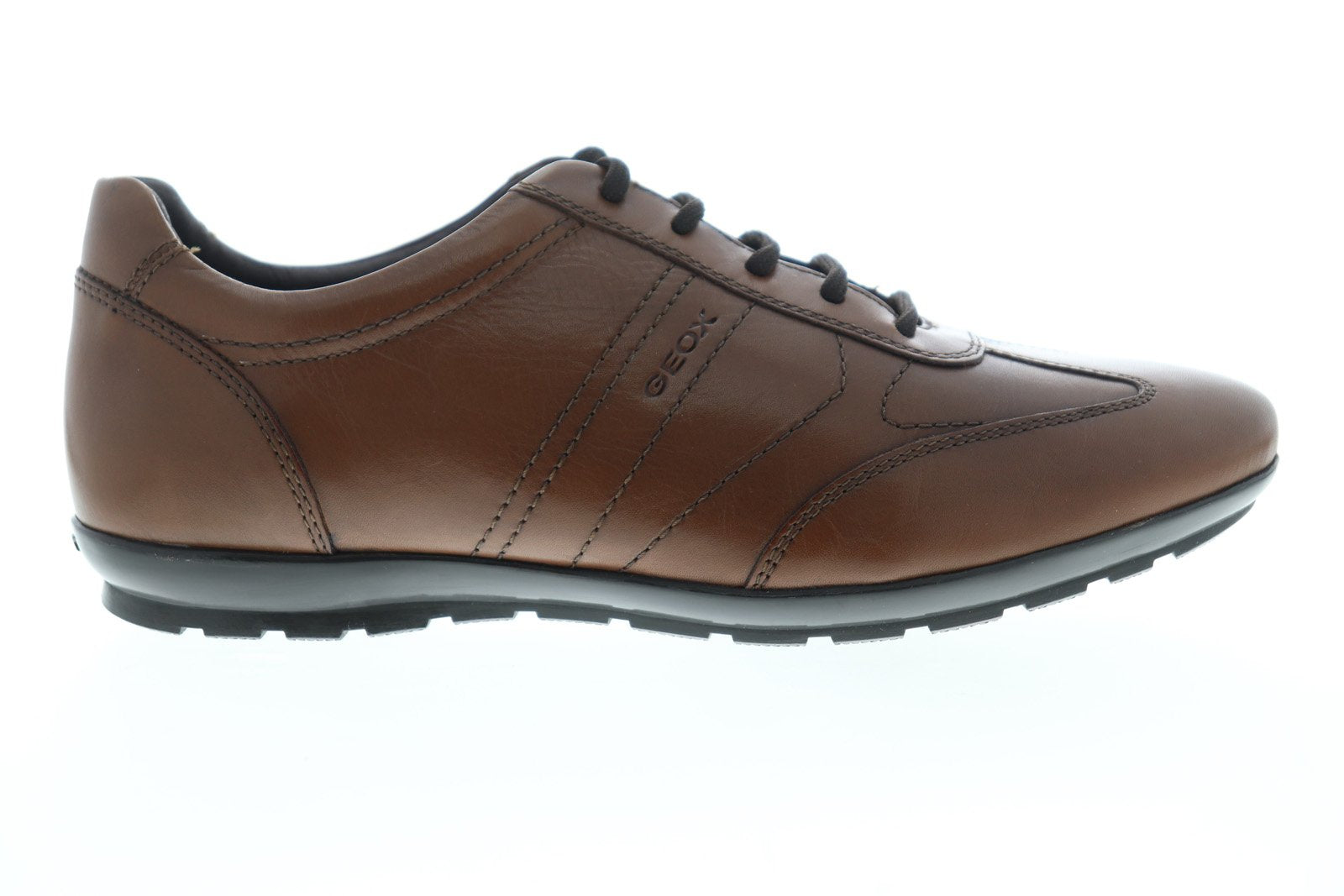 Geox Uomo Symbol Mens Brown Leather Lace Up Euro Sneakers Shoes