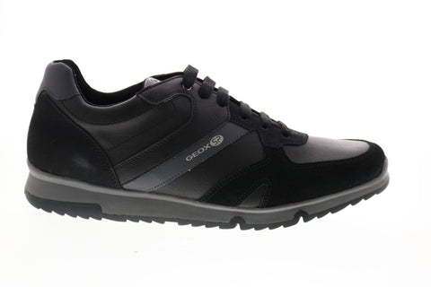 Geox U Wilmer B Mens Black Leather Lace Up Euro Sneakers Shoes