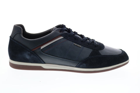 Geox U Renan B Mens Blue Leather Lace Up Euro Sneakers Shoes