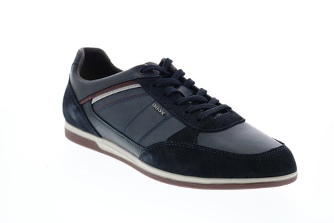 Geox U Renan B Mens Blue Leather Lace Up Euro Sneakers Shoes