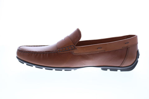 Geox U Moner 2fit A Mens Brown Leather Loafers & Slip Ons Moccasin Shoes