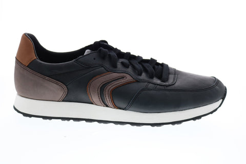 Geox U Vincit C Mens Black Leather Lace Up Euro Sneakers Shoes