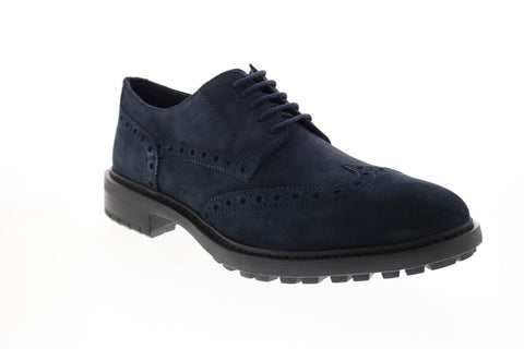 Geox U Brenson Mens Blue Suede Oxfords & Lace Ups Wingtip & Brogue Shoes