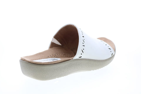 Earth Origins Valorie Womens White Wide Leather Slip On Slides Flats Shoes