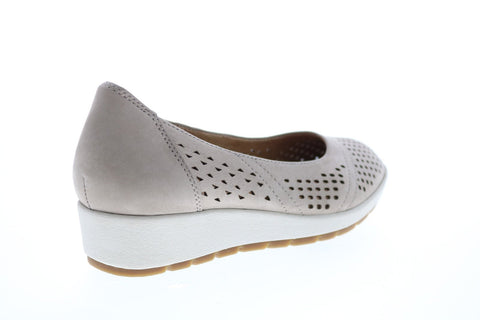 Earth Inc. Violet Low Wedge Perf Womens Beige Nubuck Ballet Flats Shoes