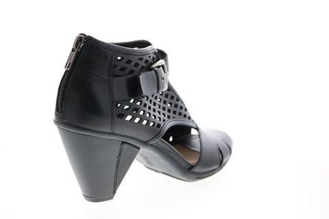 Earth Inc. Virgo Lazer Cut Womens Black Leather Zipper Strap Heels Shoes
