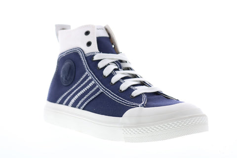 Diesel S-Astico Mid Lace Mens Blue Canvas Casual Fashion Sneakers Shoes
