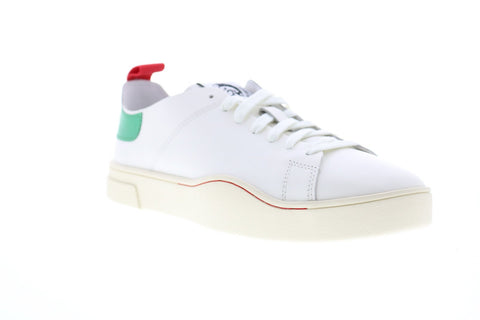 Diesel S-Clever Ls Mens White Leather Lace Up Lifestyle Sneakers Shoes