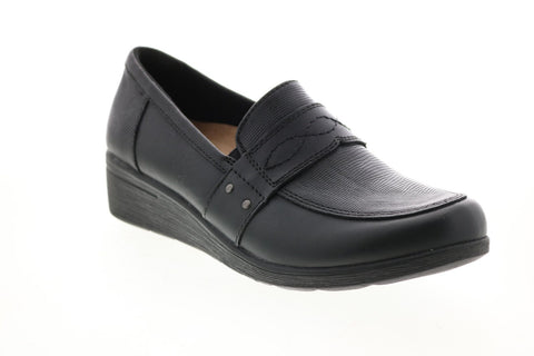 Earth Origins Jane Zella Womens Black Leather Slip On Loafer Flats Shoes