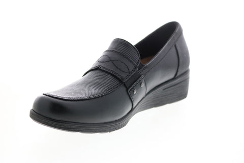 Earth Origins Jane Zella Womens Black Leather Slip On Loafer Flats Shoes