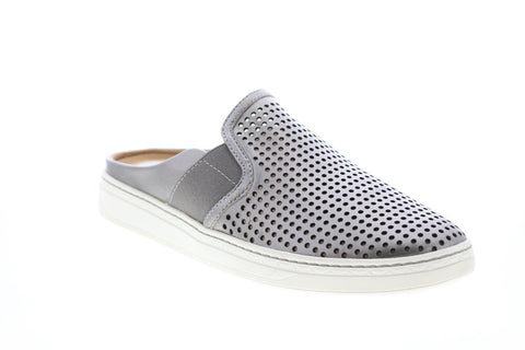 Earth Inc. Zest No Back Womens Silver Leather Slip On Clog Flats Shoes