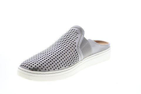 Earth Inc. Zest No Back Womens Silver Leather Slip On Clog Flats Shoes