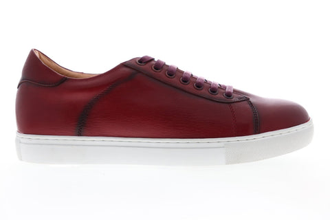 Zanzara Music ZZL1058 Mens Red Leather Lace Up Low Top Sneakers Shoes
