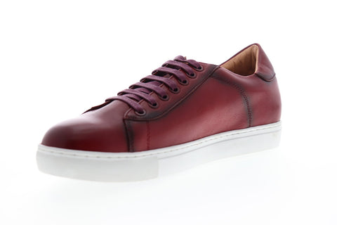 Zanzara Music ZZL1058 Mens Red Leather Lace Up Low Top Sneakers Shoes