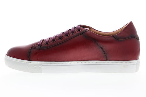 Zanzara Music ZZL1058 Mens Red Leather Lace Up Low Top Sneakers Shoes