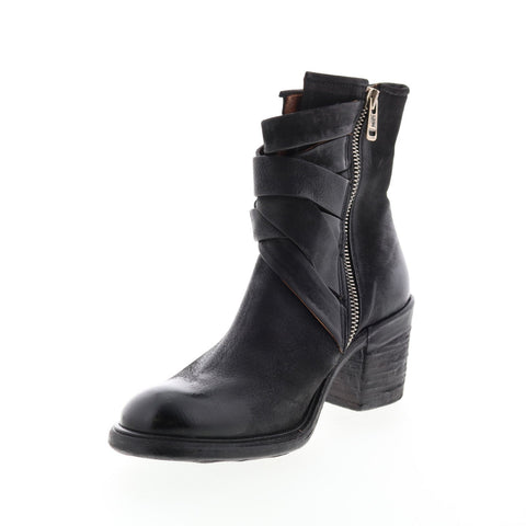 A.S.98 Jacob A24211-301 Womens Black Leather Zipper Mid Calf Boots