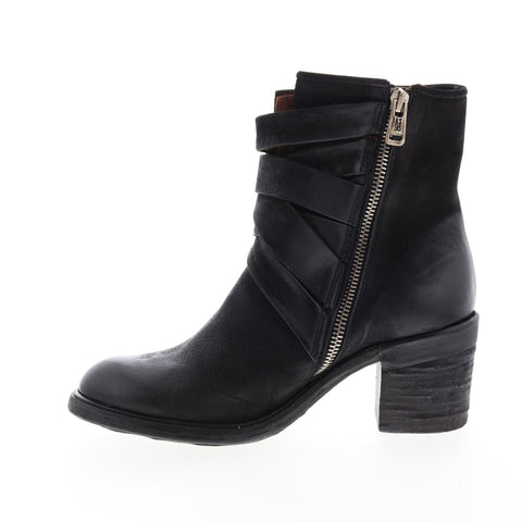 A.S.98 Jacob A24211-301 Womens Black Leather Zipper Mid Calf Boots