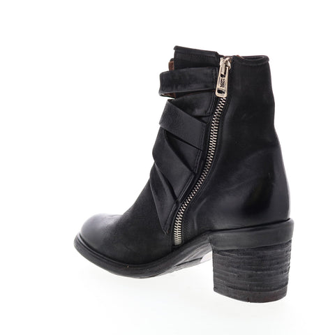 A.S.98 Jacob A24211-301 Womens Black Leather Zipper Mid Calf Boots