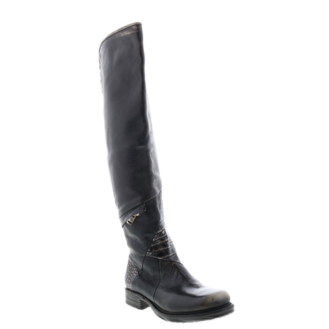 A.S.98 Sonny A50310-203 Womens Black Leather Zipper Knee High Boots