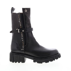 A.S.98 Hallsey A54202-101 Womens Black Leather Hook & Loop Mid Calf Boots