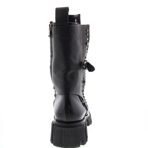 A.S.98 Hallsey A54202-101 Womens Black Leather Hook & Loop Mid Calf Boots