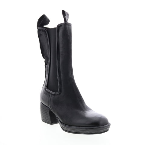 A.S.98 Collins A57202-301 Womens Black Leather Slip On Casual Dress Boots