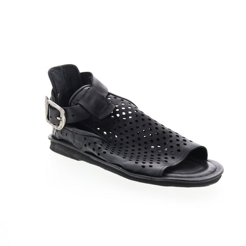 A.S.98 Mason A67005-201 Womens Black Leather Hook & Loop Strap Sandals Shoes