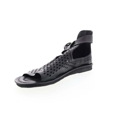 A.S.98 Mason A67005-201 Womens Black Leather Hook & Loop Strap Sandals Shoes
